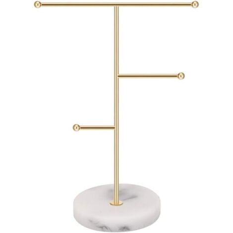 Boîte de rangement à bijoux ronde en forme de T en métal avec motif marbré (Un or)