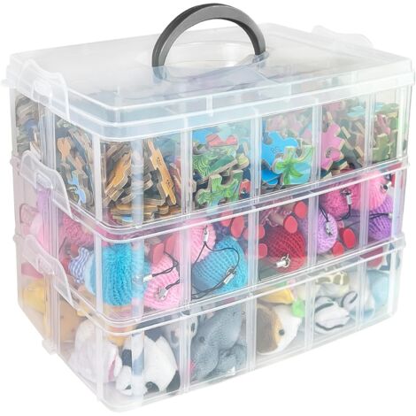 Boîte De Rangement À Compartiments - 3 Niveaux Empilables Avec Séparateurs Réglables - 30 Compartiments En Plastique Pour Rubans Washi Fils De Couture Pièces Lego - Boîte Portable Avec Poignée