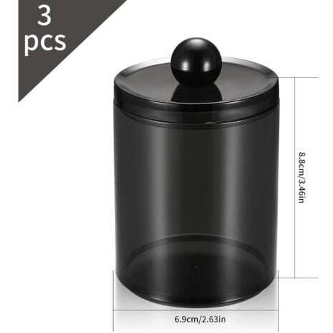 Boîte de Rangement à Coton Tige 3 Pièces , Distributeur Pot de Tampons de Coton Noir Transparent avec Couvercles, pour Boules de Coton, Maquillage