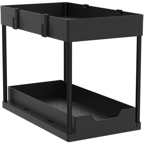 Boîte de rangement à deux niveaux avec panier coulissant, boîte de rangement multifonctionnelle sous évier, noire .