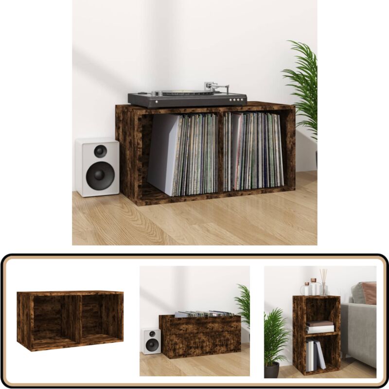 Boîte de rangement à disques vinyle Chêne fumé 71x34x36 cm Bois - Boîte De Rangement Disque Vinyle - Meuble Rangement Musique - Armoire Vinyl