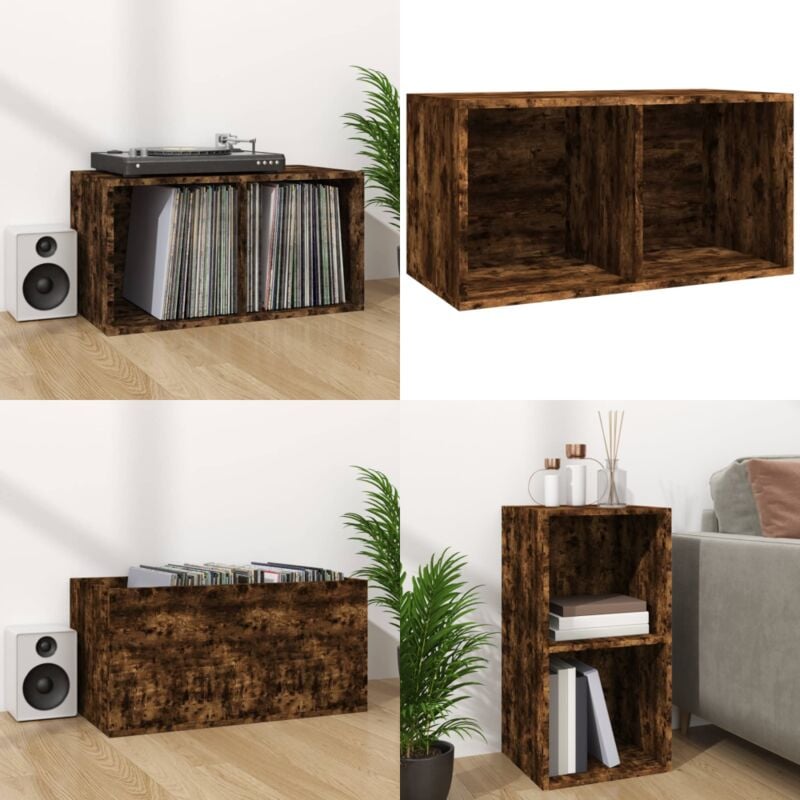 Boîte de rangement à disques vinyle Chêne fumé 71x34x36 cm Bois - Boîte De Rangement Disque Vinyle - Meuble Rangement Musique - Armoire Vinyl