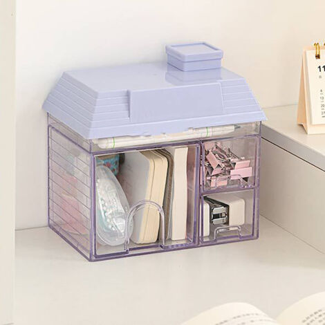 Boîte de Rangement à Étui Organiseur de Bureau Multifonctionnel Maison Transparente Décorative pour Cosmétiques Papeterie Accessoires Fournitures Plastique Violet