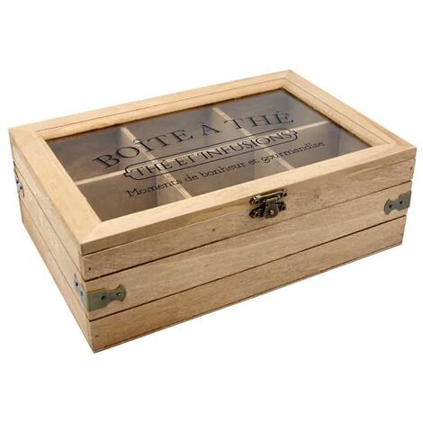 Boîte à thé en bois 6 compartiments – Protection contre humidité et chaleur – Accessoire de rangement moderne pour cuisine