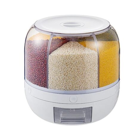 Boîte de Rangement Alimentaire 6 Cases avec Distributeur à Riz Rotatif, Grand Conteneur Hermétique pour Céréales et Grains, Seau de Stockage Grande Capacité Cuisine