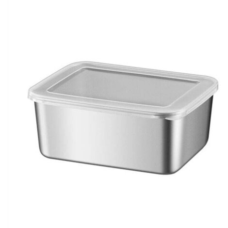 Boîte de Rangement Alimentaire Acier Inoxydable Couvercle Plastique pour Réfrigérateur Fruits Légumes Pique-Nique