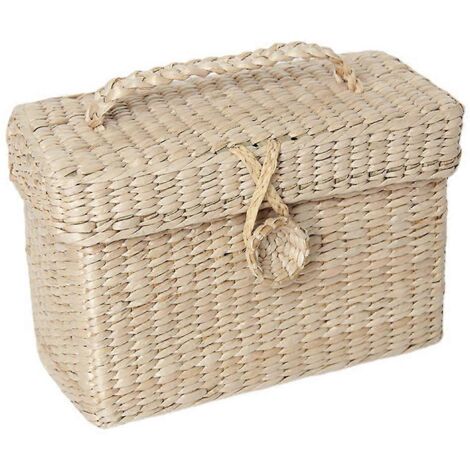 Boîte de rangement artisanale en rotin avec couvercle pour objets divers, panier à bijoux vintage, boîte de rangement