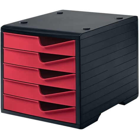 Boîte de rangement avec 5 tiroirs, noir/cranberry, polystyrène, H255xL270xP340mm