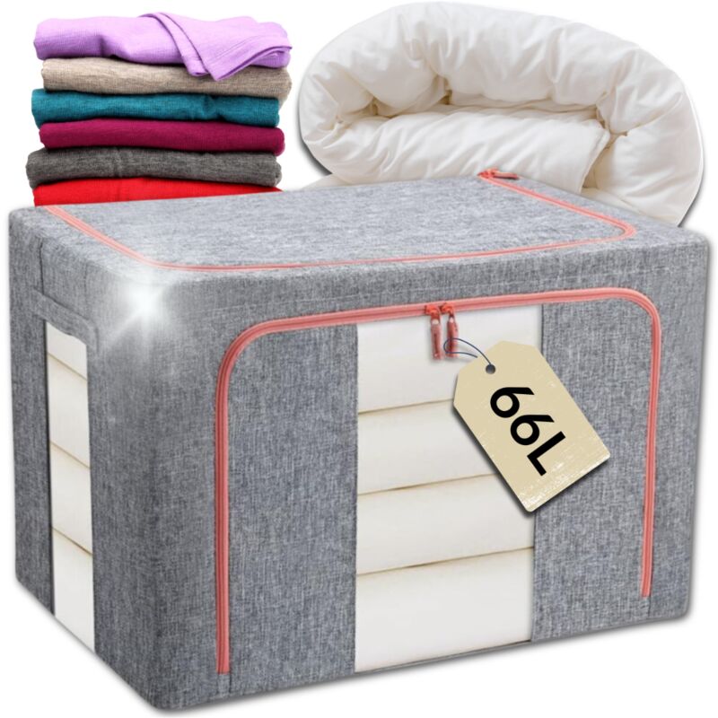 Boîte de rangement avec cadre 66L motif 8 nuances de gris lin 50x40x33cm