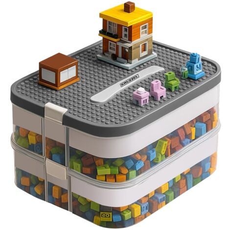 MONMOBILIERDESIGN Boîte de rangement avec compartiments empilables pour jouets briques de construction 2 niveaux