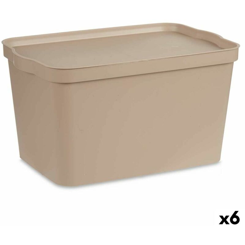 Kipit - Boîte de rangement avec couvercle en plastique beige 24 l 29,3 x 24,5 x 45 cm (6 pièces)