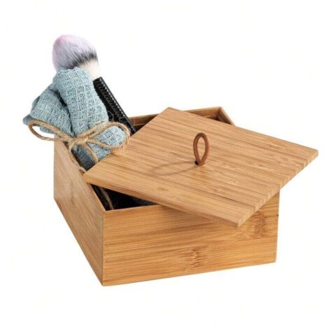 Boîte de rangement avec couvercle en bambou, panier de salle de bain couleur naturelle, boîte de rangement moderne avec couvercle pratique, adaptée à la salle de bain, aux toilettes d'invités, à la cu