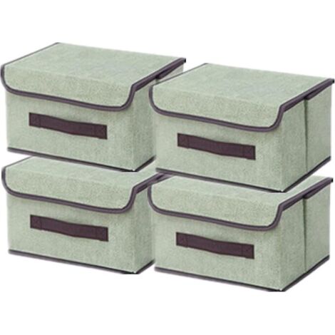 Boite de Rangement avec Couvercle,Boite Rangement Tissu,Cube de Rangement tissu,Pliantes,Boîtes de Rangement pour placards,Vêtements,Penderies,Jouets (26×19×16cm/4pack, Vert)