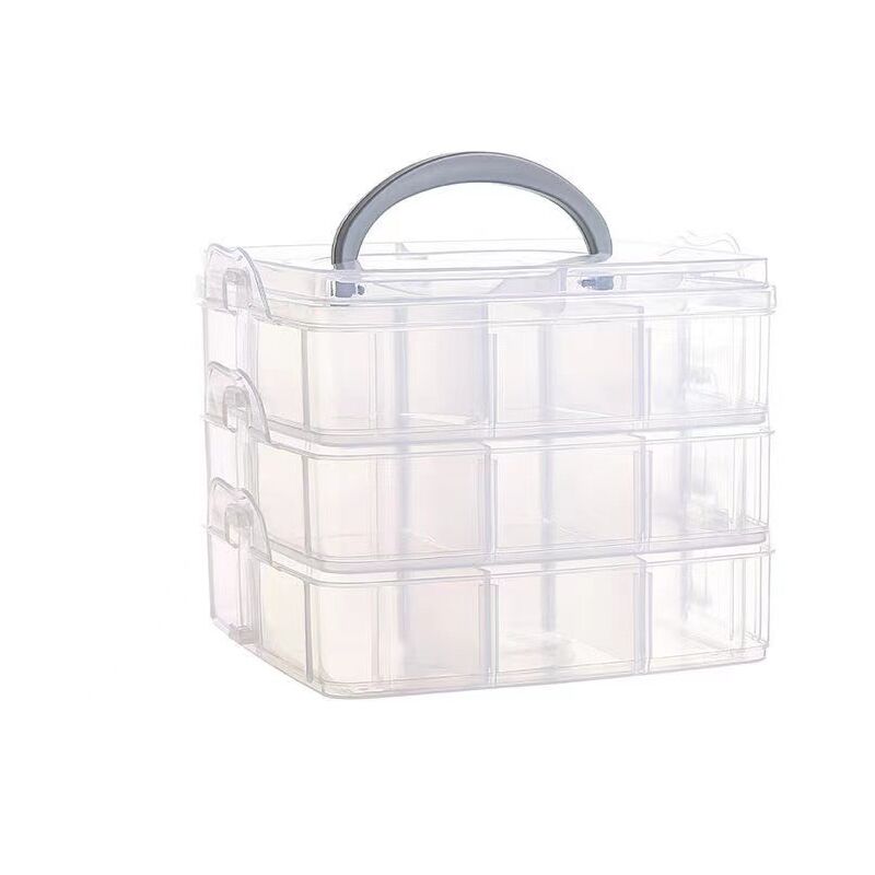 Boite de Rangement avec Poignée de Transport Boite de Rangement à 18 Compartiments, 15x15x12.5cm, Transparent