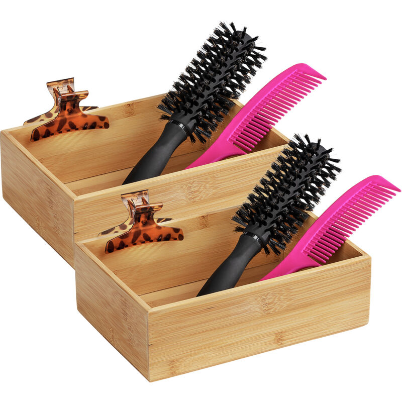 Rangement salle de bain Wenko Mod Terra bambou brun 2 pcs 22 cm accessoire salle de bain bambou organisateur salle de bain boite de rangement