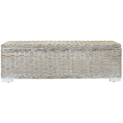 Boîte de rangement Blanc 110 cm Rotin kubu naturel et acajou CFW203781