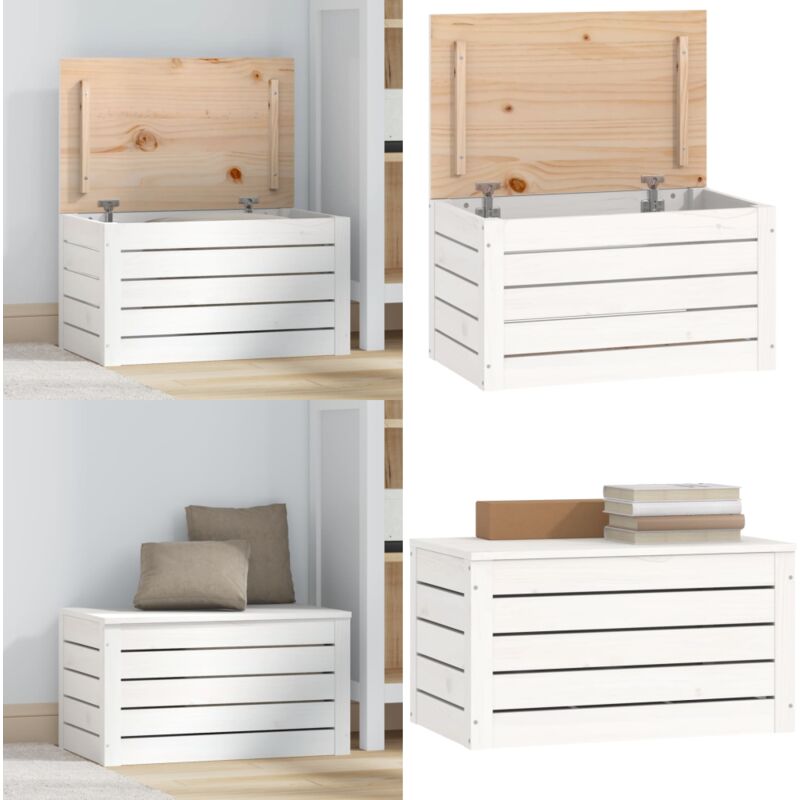 Boîte de rangement Blanc 59,5x36,5x33 cm Bois massif de pin - Boîte De Rangement - Meuble De Rangement - Rangement Intérieur - Bois Massif - Pin
