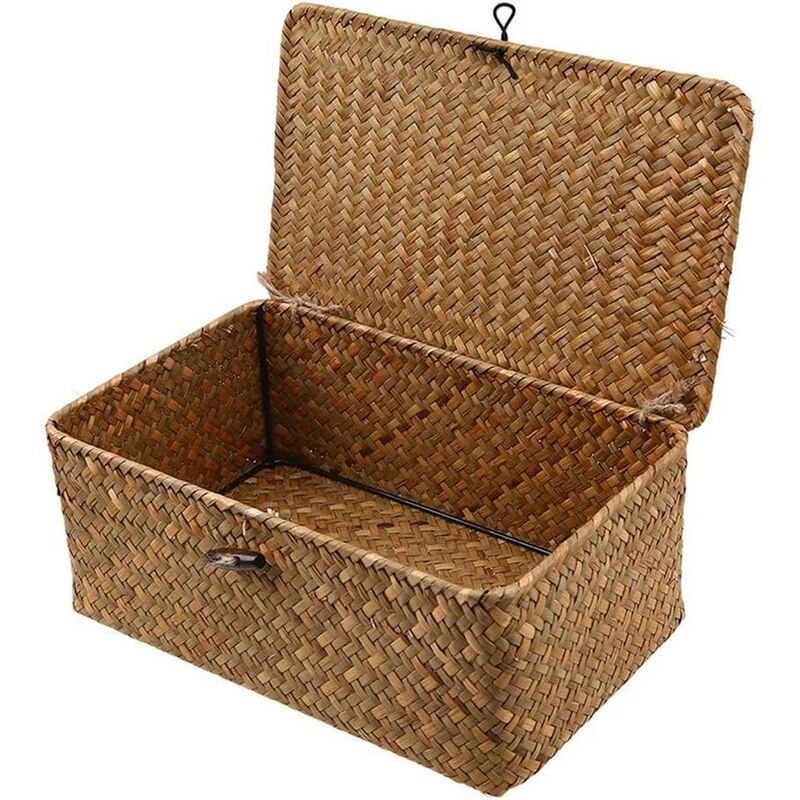 Boite de rangement- Boîte de rangement en rotin tressé avec couvercle, 29x19x12cm