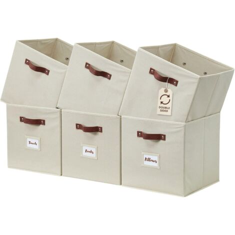 Boîte De Rangement - Boîte De Rangement En Tissu - Pour Étagères - 26,5 x 26,5 x 28 cm - Beige - 6 Pièces
