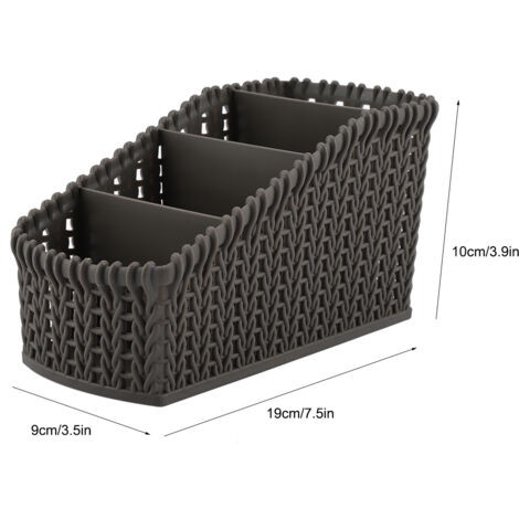 Boîte de Rangement Bureau Multifonction Rattan Organiseur Cosmetique PP (19x9x10cm Gris Foncé)