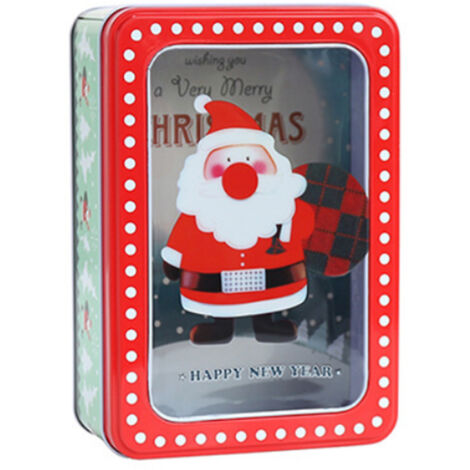 Boîte de rangement carrée en métal transparent sur le thème de Noël, boîte d'emballage pour biscuits et bonbons, rouge.