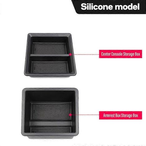 Boîte de rangement centrale pour Tesla Model 3 2021-2023 et Model Y - Organiseur, boîte de rangement floquée, support pour l'intérieur de la voiture - ABS, lot de 2