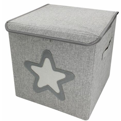 Boite de rangement, coffre à jouets pour enfant avec couvercle - 33 x 33 x 33 cm - Gris Étoile - Monsieur Bébé
