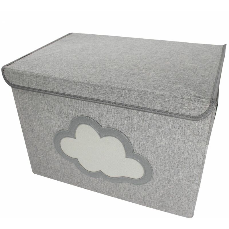 Boîte de rangement coffre à jouets enfant – Dimensions 50 x 35.5 x 35 cm – Tissu Oxford gris nuage avec couvercle et poignées – Monsieur Bébé