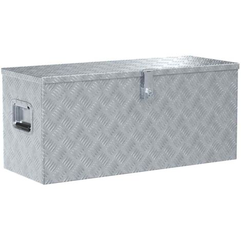 Boîte de Rangement, Coffre de Rangement de chantier en aluminium 90,5 x 35 x 40 cm Argenté LKF52872
