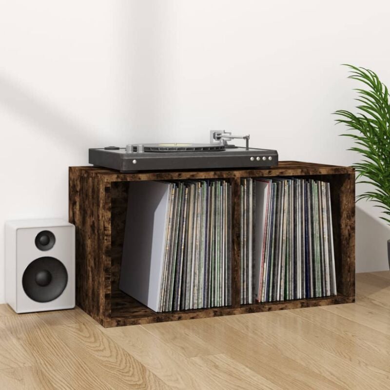 Boîte de rangement à disques vinyle, Coffre de rangement, Meuble de rangement Chêne fumé 71x34x36 cm Bois -ASAF23551 design in