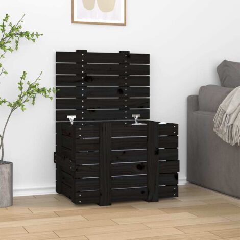 Boîte de rangement  Coffre de rangement Noir 58x40,5x42 cm Bois massif de pin MCYMH464944