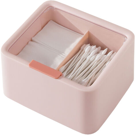 Boîte de Rangement Cosmétique en Plastique Anti-Poussière à Double Grille pour Coton, Brosses et Accessoires de Maquillage Rose