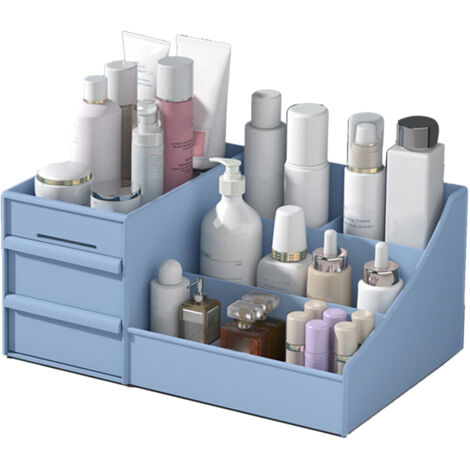 Boîte de Rangement Cosmétique en Plastique Multifonction, Tiroirs de Stockage pour Salle de Bain, Organisateur de Maquillage Bleu 26.5x16x12cm