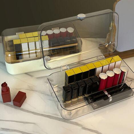 Boîte de Rangement Cosmétique Longue avec Couverture Transparente Antipoussière, Organisateur pour Bijoux et Maquillage, PET PP PE Blanc Transparent 500g 25 x 16 x 10cm