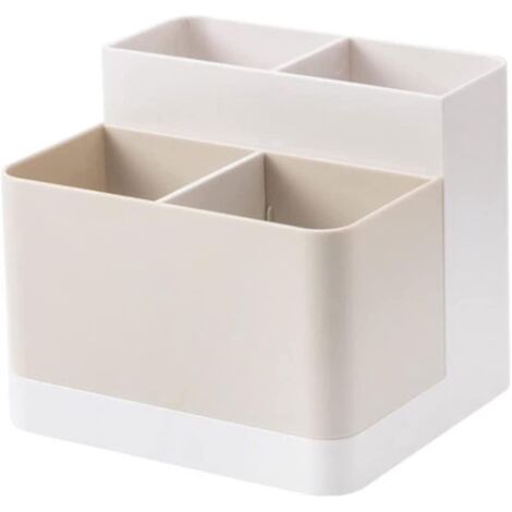 Boîte de rangement cosmétique multifonctionnelle en plastique avec 4 compartiments, couleur abricot.