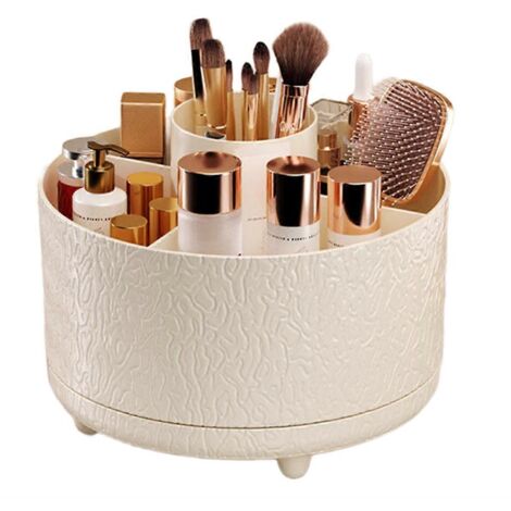 Boîte de rangement cosmétique rotative pour pinceaux de maquillage, idéale pour coiffeuse.