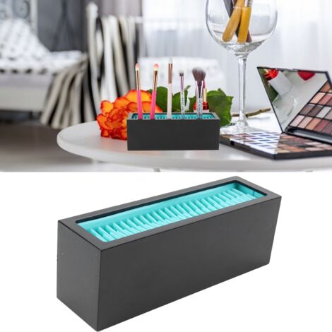 Boîte de Rangement Cosmétique Silicone ABS (18.5x6.5x5.5cm) Noir Bleu Grande Capacité Double Usage 247g Makeup Case