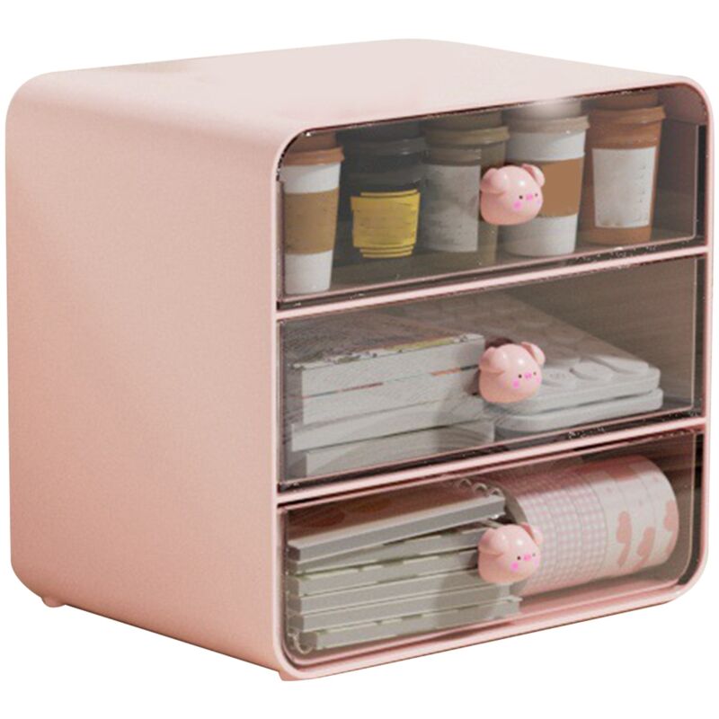 Boîte de Rangement Cosmétique Tiroir, Organisateur Maquillage Étagère de Bureau Rose Grande pour Dortoir Étudiant Maison