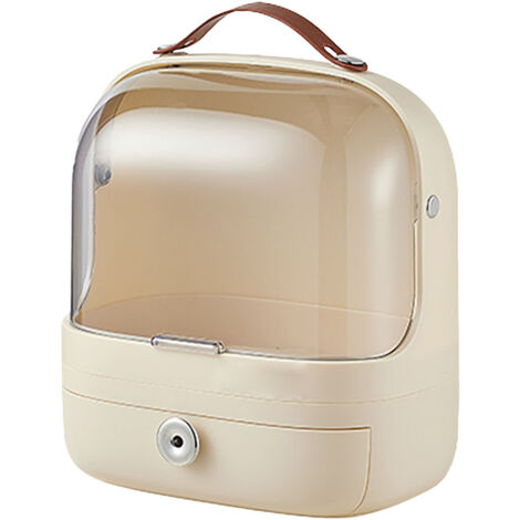 Boîte de Rangement Cosmétique Transparente avec Tiroir - Organisateur de Maquillage Portable Blanc Crème