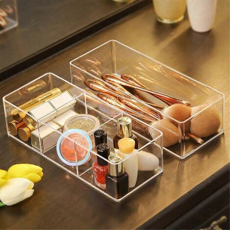 Boîte de rangement cosmétique transparente en acrylique à plusieurs compartiments A--