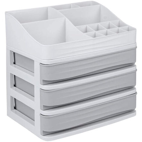 Boîte de rangement cosmétique, trois tiroirs, idéale pour les chambres et les salles de bains.