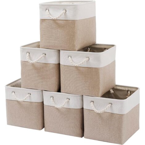 Boîte De Rangement Cubique - 11 Pouces X 11 Pouces X 11 Pouces - Tissu Lin Épais Avec Cadre Métallique Rigide - Pour Placard Bureau Jouets Vêtements - Lot De 6