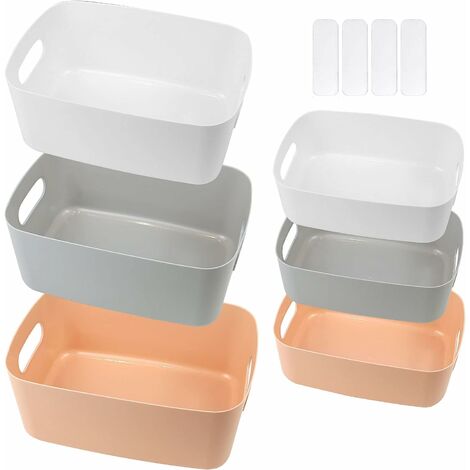 Boite de Rangement Cuisine, 6 Pièces Panier de Rangement Plastique avec Poignées, Petit Boîte de Rangement pour Chambre, Salle de Bain, Cuisine, Cosmétiques, Tiroir, étagères - 3 Couleurs