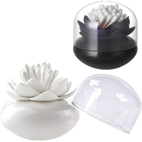 Boîte de rangement de 2 cotons-tiges avec cache-poussière transparent (noir + blanc)