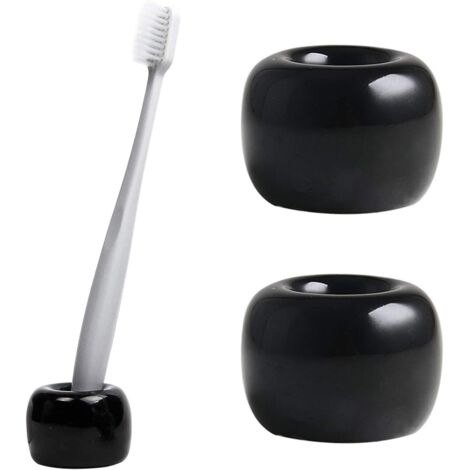Boîte de rangement de 2 mini brosses à dents fait main en céramique (noir)