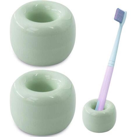 Boîte de rangement de 2 mini brosses à dents fait main en céramique (vert)