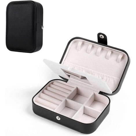 Boîte de rangement de bijoux en cuir PU de voyage avec miroir