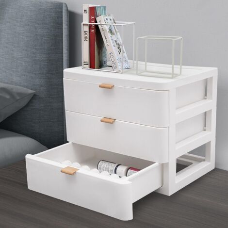 Boîte de rangement de bureau avec tiroir, Bac de rangement à 3 niveaux - En plastique, Pour maison, bureau, salle de bain, Blanc