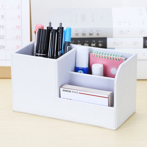 Boîte de rangement de bureau en cuir, bureau en cuir PU multifonctionnel boîte de rangement de bureau boîte de rangement porte-stylo blanc boîte de rangement de bureau 1 pièce