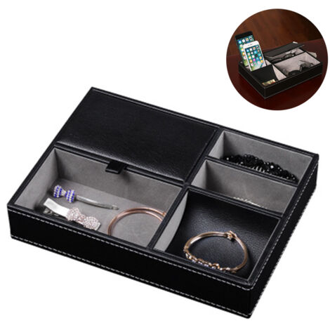 Boîte de rangement de bureau en cuir, plateau de rangement multifonctionnel, peut être utilisée comme organiseur de table de chevet ou de coiffeuse - 5 compartiments, adaptés au rangement de portefeui